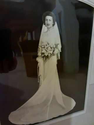 Large Vintage Old 1940 ' s Photo Pretty Woman War Bride Wedding Dress Olyphant PA 2