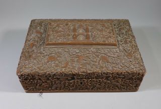 Fine Antique Anglo Indian Carved Sandalwood Sewing W0rk Box 19th C.  Mysore