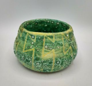 Vintage Ceramic Art Studio Pottery Green Glazed Textured Bowl Planter