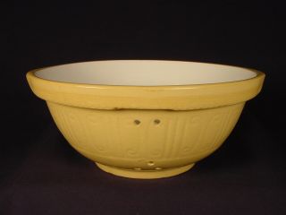 Rare Antique 1800s Signed 9 ¼” Colander With Handles Yellow Ware