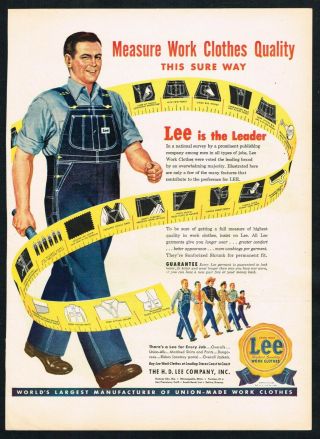 Lee Work Clothes Ad Denim Union Made Jeans 1940s Vintage Print Ad Retro