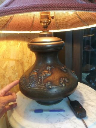 Lg.  Antique Chinese Bronze Lamp W Birds Bees 12 " Vase Base X11.  5 Wide 25 Tall
