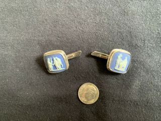 Vintage Sterling Wedgwood Blue & White Cameo Cuff Links