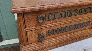 Antique Oak CLARK ' S 2 Drawer Spool Cabinet 3