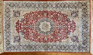 Old Antique Silk Hand Woven Oriental Rug Caspian Sea Intricate Turkey