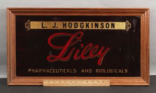 Antique Reverse Painted Glass,  Lilly,  Drug Store Pharmacy Advertising Sign,  Nr