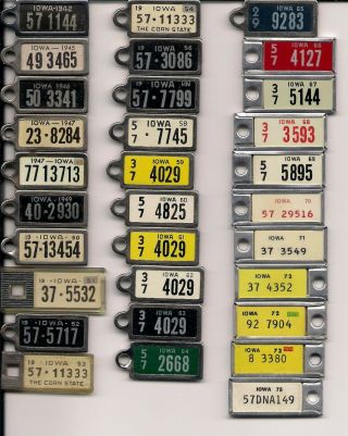 Incomplete Run Of 1942 - 1975 Iowa Dav Mini Keychain License Plate Tags.