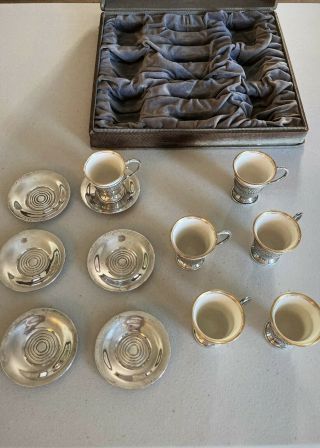 Gorham H.  F.  sterling silver demitasse cups & saucers with Lenox liners set of 6 2