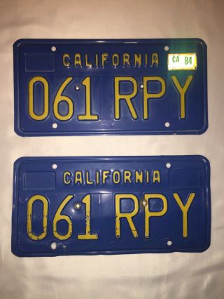 Vintage California Blue & Yellow Matching License Plates