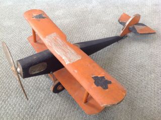 Rare Antique American Folkart Painted Wooden Biplane Airplane Toy Wwi Era C1920
