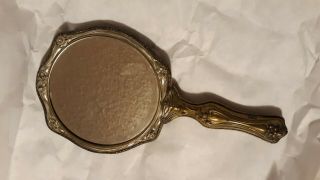 Hand Mirror Metal Ornate 9 " Heavy Vintage Antique Silver Colored