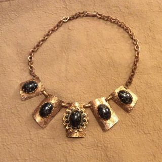 Vintage Copper Choker Necklace With Black Stones Unsigned