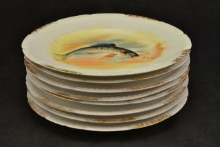 Set Of Eleven (11) D&c Limoges Hand Painted,  Artist Signed Fish Plates Nd2986