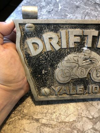 Vintage Rare Motorcycle Club Plate The Drifters Yale Iowa Plate Topper Car Club 2