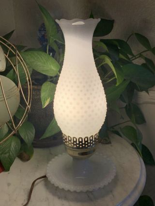 Vintage Hobnail White Milk Glass Hurricane Chimney Lamp