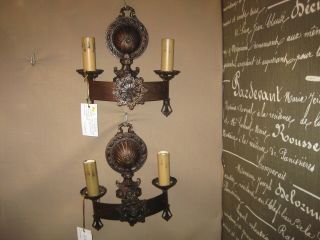 Antique Spanish Revival/art Deco Bronze 2 Light Sconces