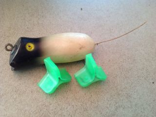 Vintage 2 - 3/4 Inch Shakespeare Glo - Lite Swimming Mouse Fishing Lure Black & Whit