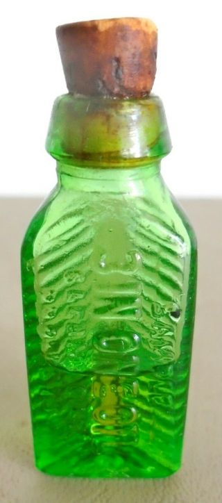 Vintage Miniature Sample Green Glass Poison Bottle 3 In 1 Oil
