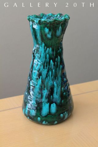 Italian Mid Century Modern Vase Porcelain Green Blue Orig.  Pottery 50 