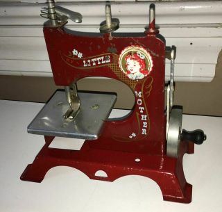Vintage Little Mother Hand Crank Tin Toy Sewing Machine