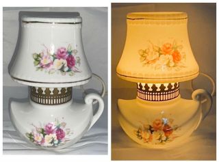 Vtg Electric Ceramic Miniature Table Lamp Hand Painted Roses Gold Trim 5 1/2” H