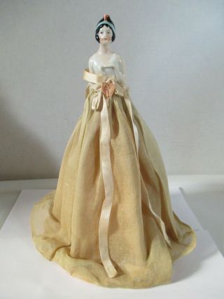 Antique German Porcelain Flapper Girl Half Doll With Dress