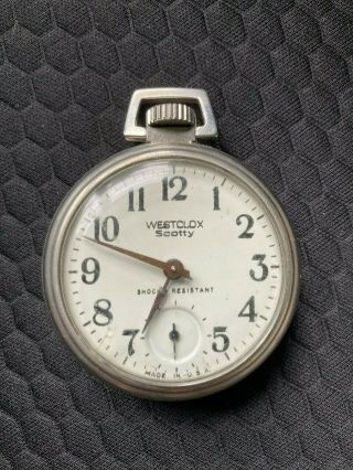 Vintage Westclox Scotty Pocket Watch White Face