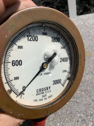 Antique Vintage Steam Pressure Gauge Crosby Brass Bezel 2