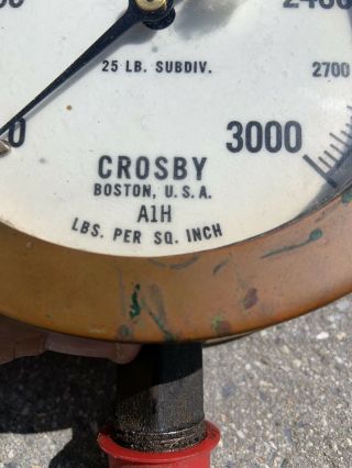 Antique Vintage Steam Pressure Gauge Crosby Brass Bezel 3