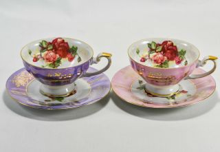 Matching Pair Vintage Royal Halsey Lipper & Mann Roses Footed Tea Cup & Saucer
