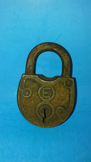Antique Vintage E Eagle Lock Co.  Padlock No Key Brass Undisturbed Patina