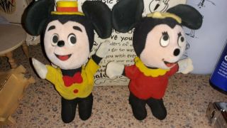 Vintage Disney Mickey Mouse & Minnie Plush Doll Wdp Woolikin Japan Wood Dust