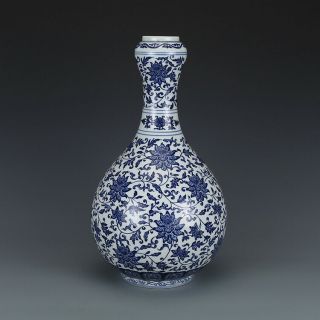 Fine Chinese Qing Blue&white Porcelain Flowers Plants Garlic Vase