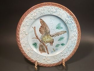 Antique French Majolica Bird And Dragonfly Plate C.  1800 