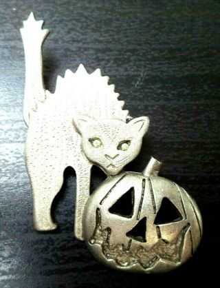 Stunning Vintage Estate Halloween Jack - O - Lantern Cat 2 " Brooch 6213n