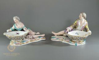Antique Meissen Porcelain Figural Salts Sweetmeat Dishes