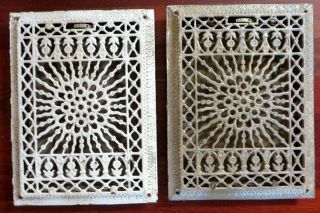 Pair Ornate Late Victorian Cast Iron Wall Register / Vent Sun Burst Design C1890