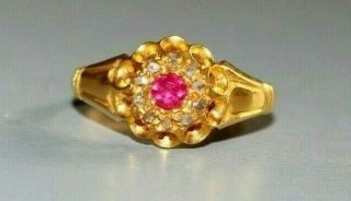 Antique Victorian 18ct Gold Ring.  Ruby & Rose Cut Diamonds.  Circa 1897.  Size N.