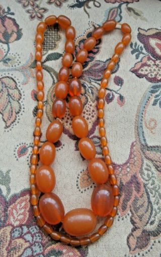 Victorian Real Antique Egg Yolk Butterscotch Chunky Amber Bead Necklace 87.  Grams
