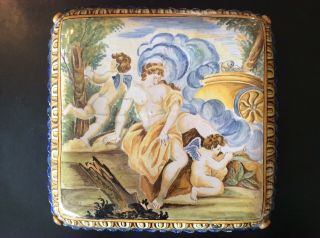 Antique Renaissance Mythological Tin Glazed Italian Majolica Cushion Or Footrest