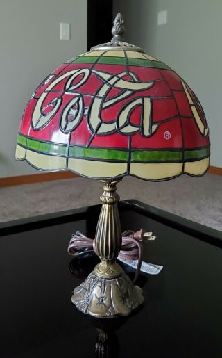 Vintage Coca Cola Tiffany Style Stained Glass Plastic Shade Desk Lamp