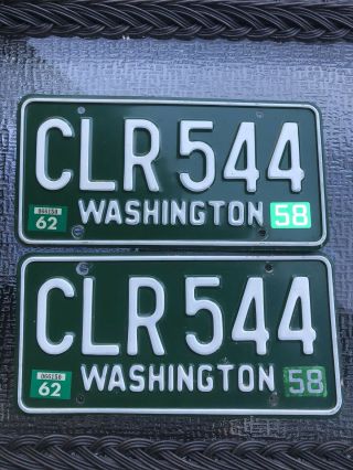 Pair 1958 Washington State Automobile License Plates Clr 544 - Originals