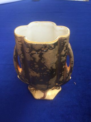 Vintage Mccoy Pottery 24k Weeping Gold Double Handle Bud Vase Art Deco 5 1/2”