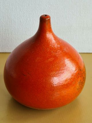 VINTAGE BO MELANDER DENMARK MID CENTURY MODERN POTTERY SALT POT Orange Glaze 3