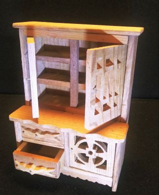 Vintage Hand Made 1:12 Scale Dollhouse Wooden Hutch/buffet Cabinet - Scrollwork