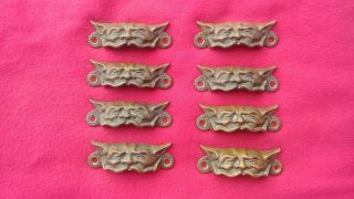 Antique Brass ? Drawer Pulls Set Of 8 Man Of The North Wind Grotesque Face