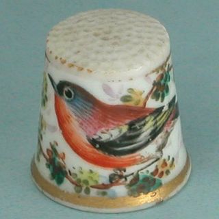 Antique Hand Painted Porcelain Worcester Bird Thimble Circa 1850 English