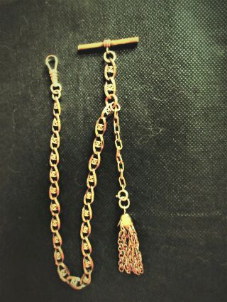 Antique / Vintage Polished Solid Brass Pocket Chain With Tassel Fob