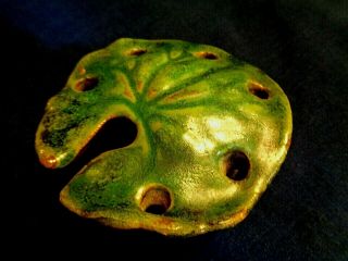 Vintage Lily Leaf Flower Frog Art Pottery