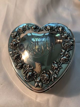 Large Vintage Heart Shape Sterling Silver Theodore Starr Fitted Jewel Cache Box